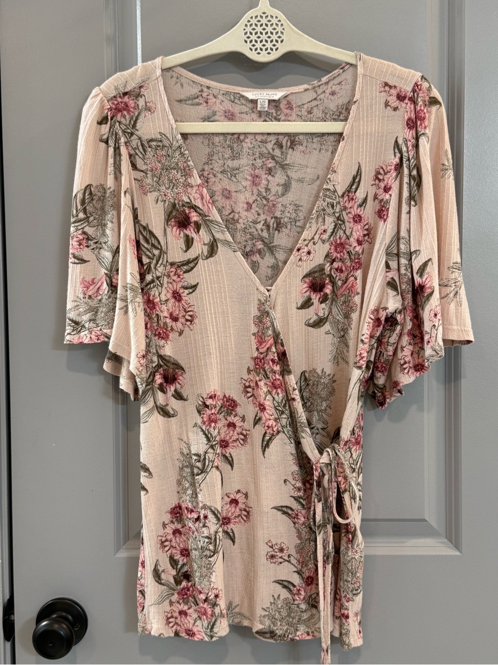 Lucky Brand Blush Pink Floral Wrap Top